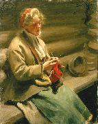Anders Zorn Dalecarlian Girl Knitting. Cabbage Margit, oil painting on canvas